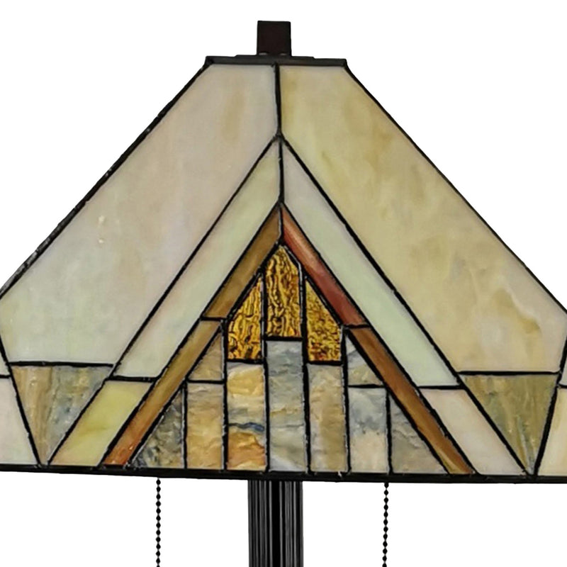 Home Outfitters 62" Brown Two Light Traditional Shaped Floor Lamp With Beige And Brown Geometric Stained Glass Empire Shade