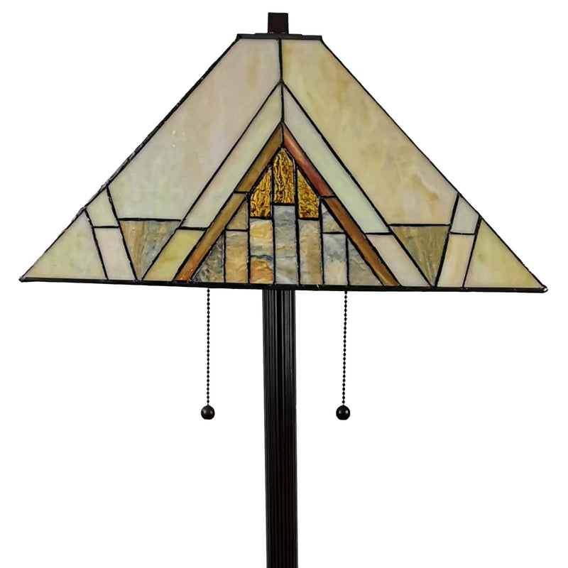 Home Outfitters 62" Brown Two Light Traditional Shaped Floor Lamp With Beige And Brown Geometric Stained Glass Empire Shade