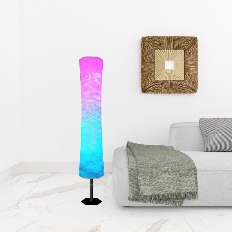 Home Outfitters 59" Color Changing LED White Column Smart Floor Lamp With White Fabric Shade