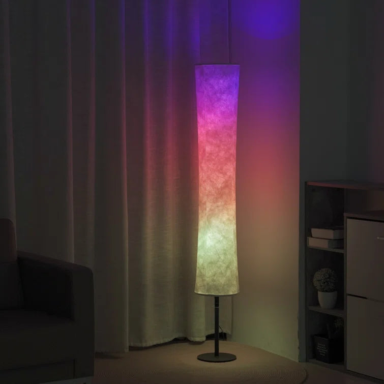 Home Outfitters 59" Color Changing LED White Column Smart Floor Lamp With White Fabric Shade