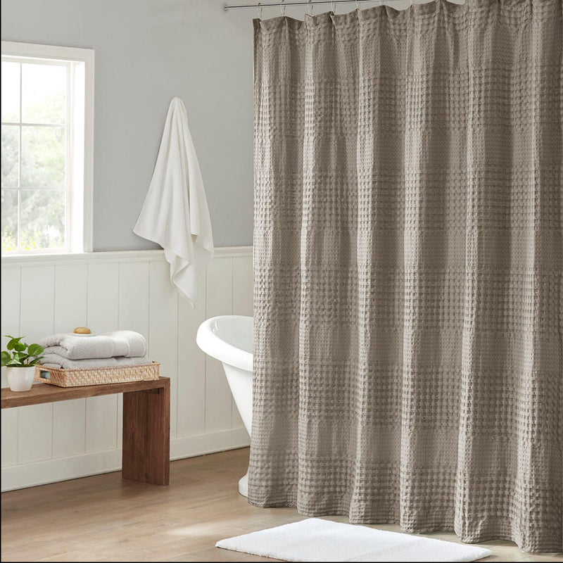 Home Outfitters Taupe 100% Cotton Super Waffle Textured Solid Shower Curtain 72"W x 72"L, Shower Curtain for Bathrooms, Modern/Contemporary