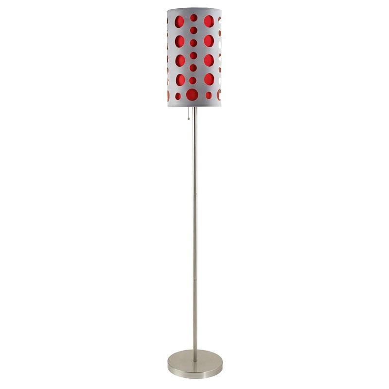 Home Outfitters 62" Satin Nickel and Red Chrome Modern Floor Lamp