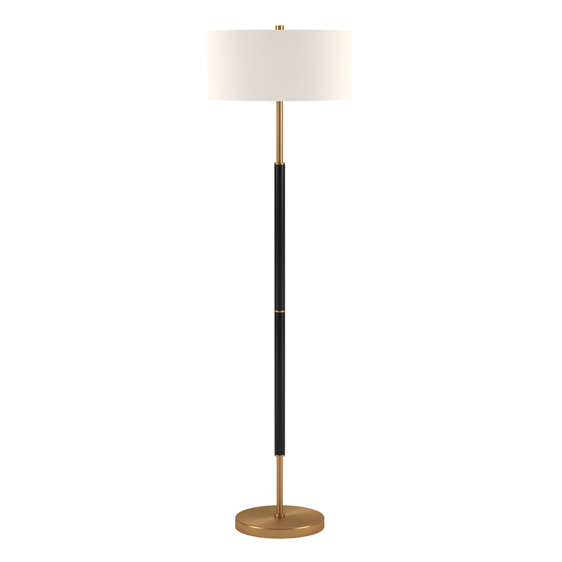 Home Outfitters 61" Black and Brass Two Light Floor Lamp With White Drum Shade