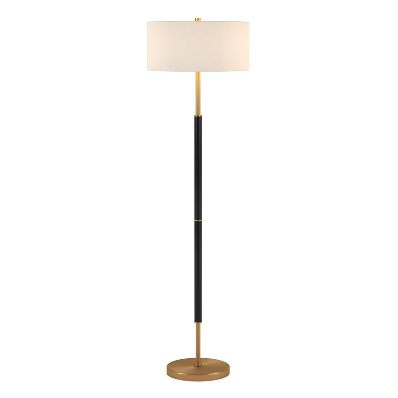 Home Outfitters 61" Black and Brass Two Light Floor Lamp With White Drum Shade