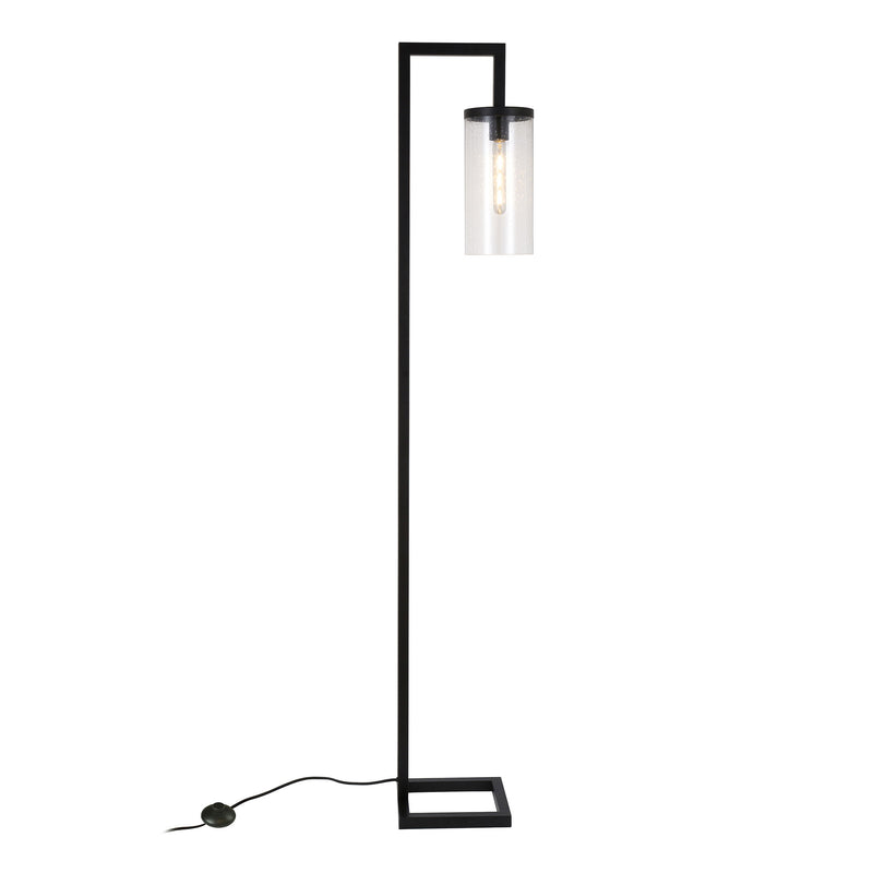 Home Outfitters 67" Blackened Bronze Modern Floor Lamp With Seeded Glass Drum Shade