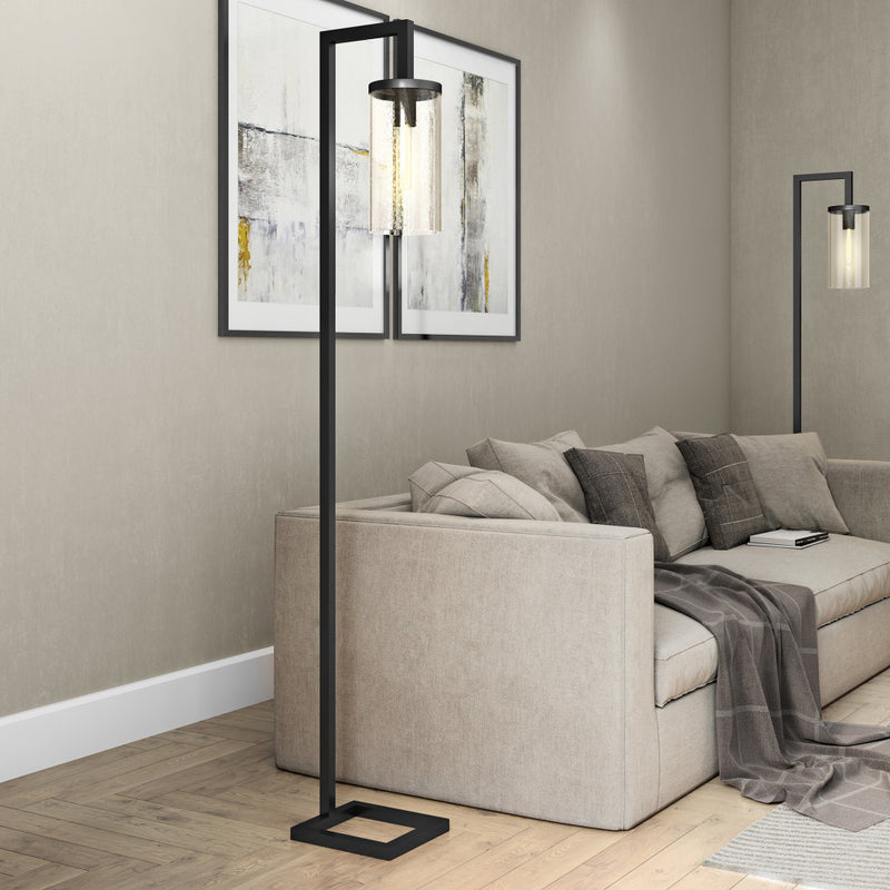 Home Outfitters 67" Blackened Bronze Modern Floor Lamp With Seeded Glass Drum Shade