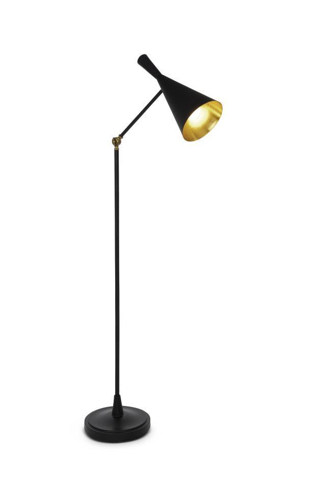 Home Outfitters 60" Black Adjustable Floor Lamp With Black And Gold Cone Shade