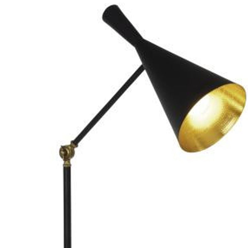 Home Outfitters 60" Black Adjustable Floor Lamp With Black And Gold Cone Shade