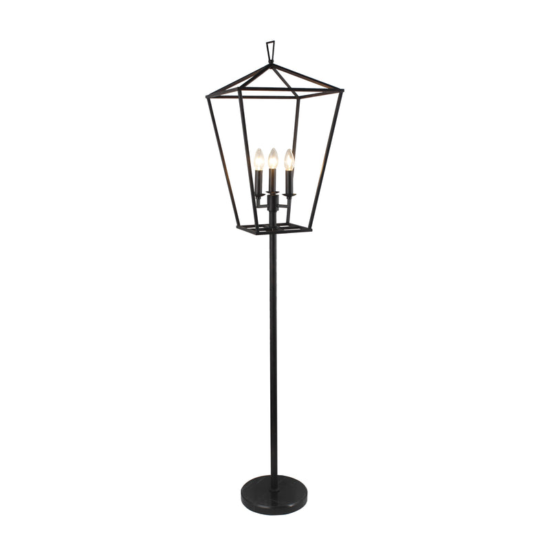 Home Outfitters 64" Black Three Light Floor Lamp With Black Geometric Shade