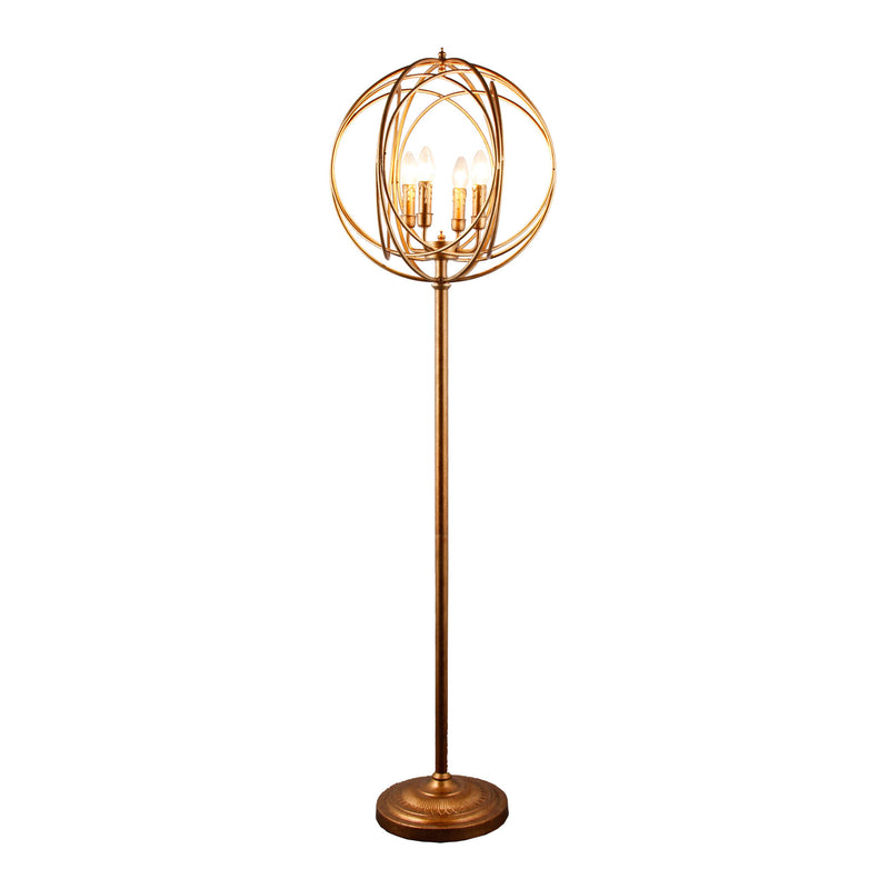 Home Outfitters 64" Gold Four Light  Floor Lamp With Modern Gold Geometric Globe Shade