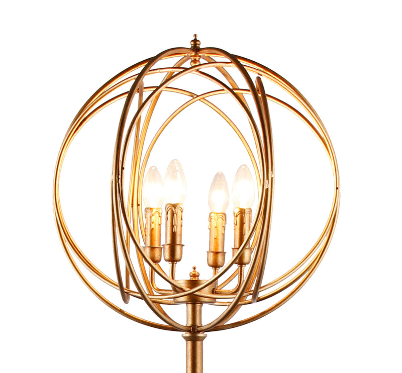 Home Outfitters 64" Gold Four Light  Floor Lamp With Modern Gold Geometric Globe Shade