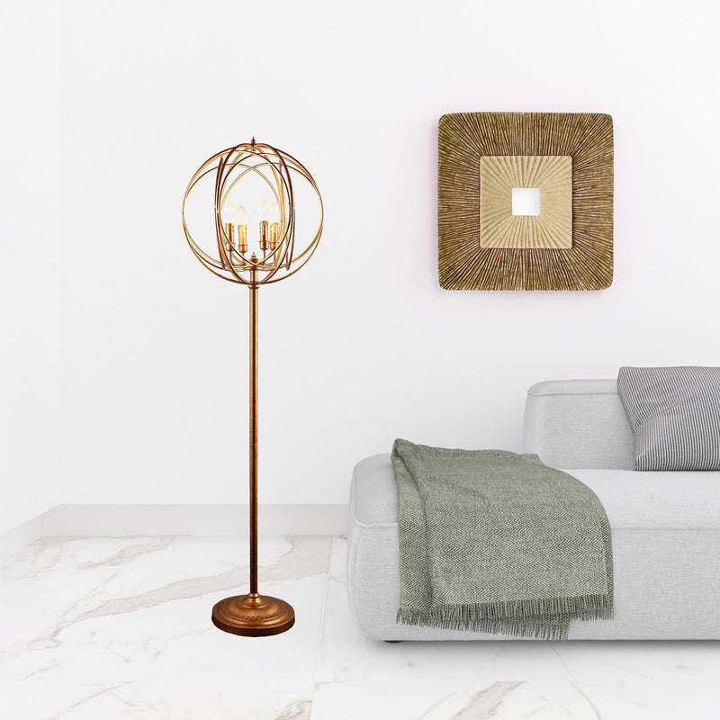 Home Outfitters 64" Gold Four Light  Floor Lamp With Modern Gold Geometric Globe Shade