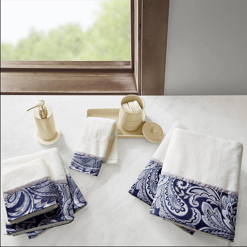 Home Outfitters Navy 100% Cotton 6 Piece Jacquard Bath Towel Set , Absorbent, Bathroom Spa Towel, Traditional
