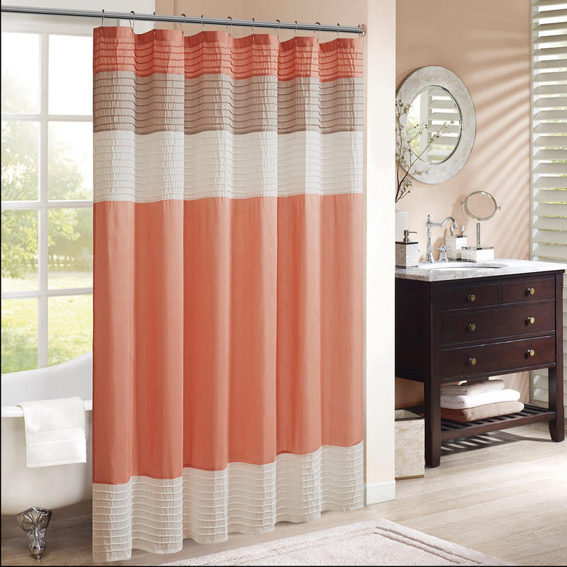 Home Outfitters Coral Faux Silk Shower Curtain 72x72", Shower Curtain for Bathrooms, Transitional