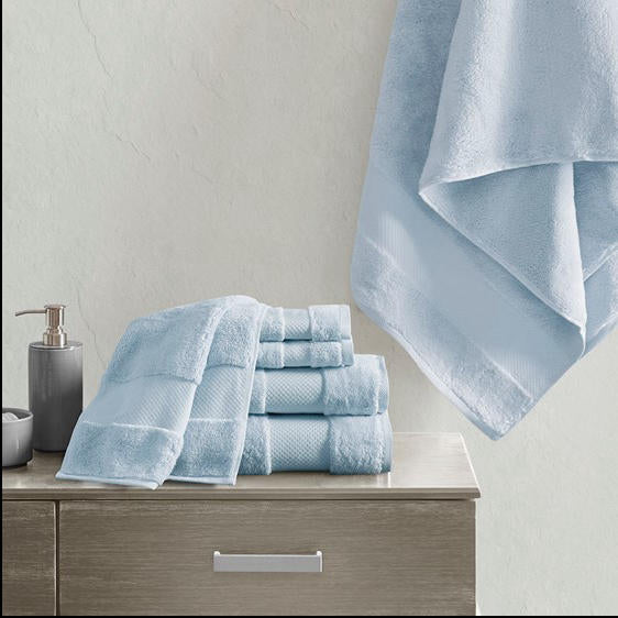 Home Outfitters Light Blue 100% Cotton 6 Piece Bath Towel Set , Absorbent, Bathroom Spa Towel, Transitional