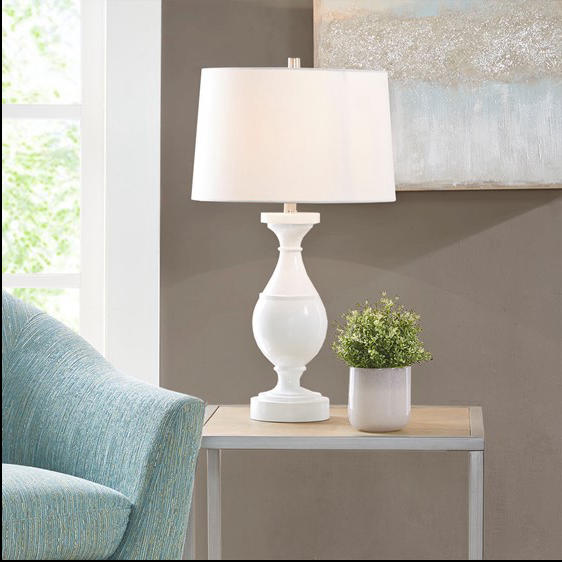 Home Outfitters White Resin Table Lamp , Great for Bedroom, Living Room, Modern/Contemporary