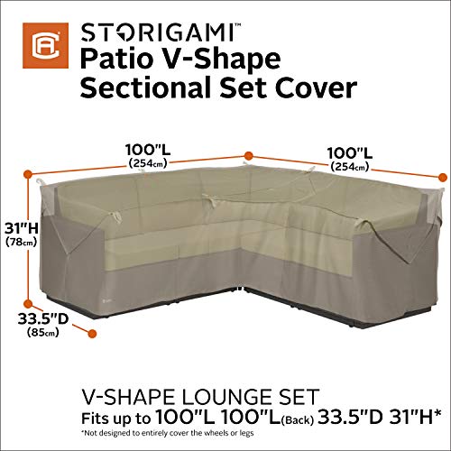 Classic Accessories Storigami Water-Resistant 100 Inch Easy Fold Patio V-Shaped Sectional Lounge Set Cover, Goat Tan, Patio Furniture Covers
