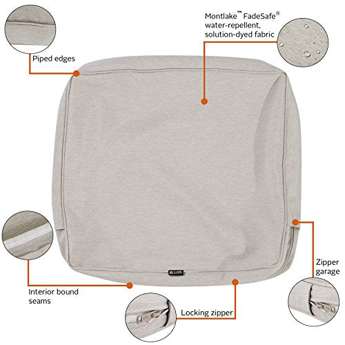 Classic Accessories Montlake FadeSafe Water-Resistant 19 x 20 x 4 Inch Outdoor Back Cushion Slip Cover, Patio Furniture Cushion Cover, Heather Grey, Patio Furniture Cushion Covers