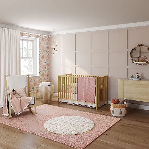 Crane Baby Nursery Décor, Wool Floor Rug for Boys and Girls, Pink Medallion, 5&