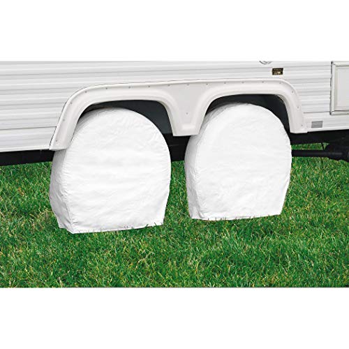 Classic Accessories Over Drive RV Wheel Covers, Wheels 37"-41" Diameter (bus), 9.25" Tire Width, Snow White, Breathable Polyester Fabric, Universal, Anti-Slip, Durable