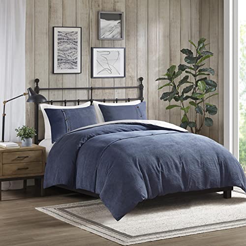 Madison Park 3 Piece Corduroy King Duvet Cover Set with Navy Finish MP12-8127