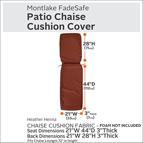 Classic Accessories Montlake FadeSafe Water-Resistant 72 x 21 x 3 Inch Outdoor Chaise Lounge Cushion Slip Cover, Patio Furniture Cushion Cover, Heather Henna Red, Patio Furniture Cushion Covers