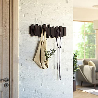 Umbra Sticks Multi Rack – Modern, Unique, Space-Saving Hanger with 5 Flip-Down Hooks for Hanging Coats, Scarves, Purses
