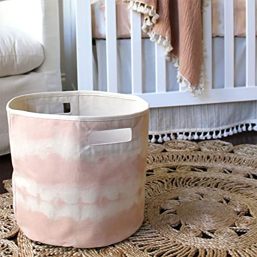 Crane Baby Fabric Storage Bin for Nursery, Toy Storage for Boys and Girls, Pink Tie-Dye, 13"w x 12"h
