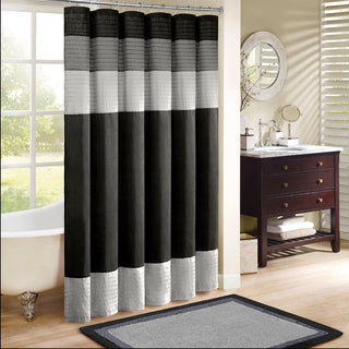 Madison Park Black Faux Silk Shower Curtain 72x72"