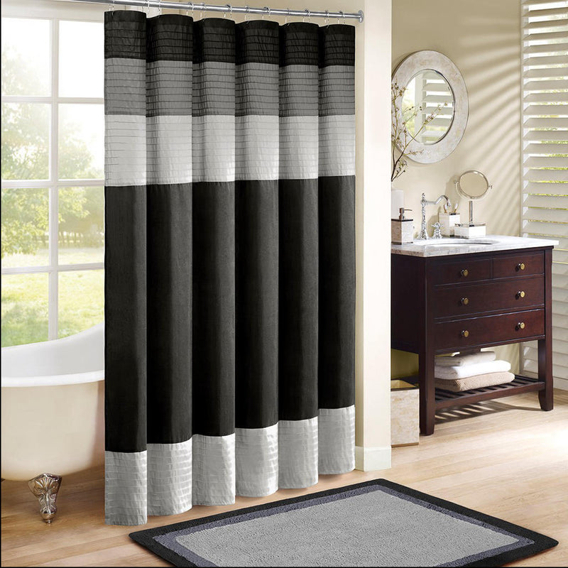 Home Outfitters Black Faux Silk Shower Curtain 72x72", Shower Curtain for Bathrooms, Transitional