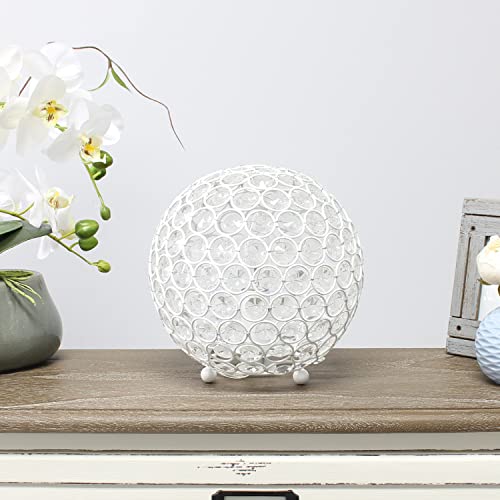 Lalia Home Elipse Medium 8" Contemporary Metal Crystal Round Sphere Glamourous Orb Table Lamp - White
