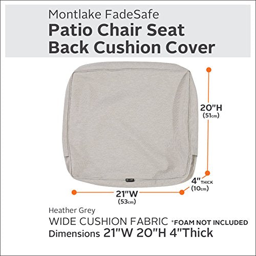 Classic Accessories Montlake FadeSafe Water-Resistant 21 x 20 x 4 Inch Outdoor Back Cushion Slip Cover, Patio Furniture Cushion Cover, Heather Grey, Patio Furniture Cushion Covers
