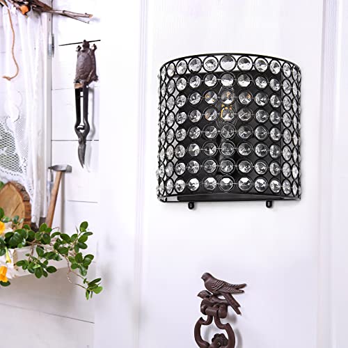 Lalia Home 8" Modern Contemporary 1-Light Crystal and Metal Wall Sconce Lighting Fixture, Black
