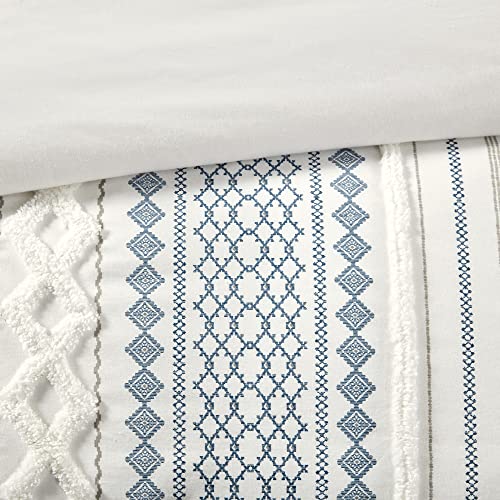 INK+IVY Imani 100% Cotton Farmhouse Comforter Mid Century Modern Design Chenille Tufted All Season Bedding Set, Matching Shams, King/Cal King Geometric Prints Navy 3 Piece