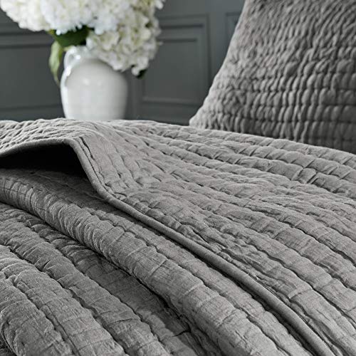MADISON PARK SIGNATURE Serene Full/Queen Size Quilt Bedding Set - Grey, Quilted – 3 Piece Bedding Quilt Coverlets – 100% Cotton Voile Bed Quilts Quilted Coverlet