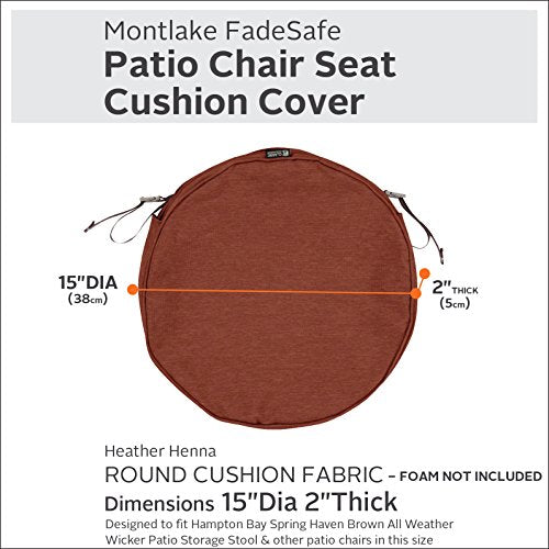 Classic Accessories Montlake FadeSafe Water-Resistant 15 x 2 Inch Round Outdoor Chair Seat Cushion Slip Cover, Patio Furniture Cushion Cover, Heather Henna Red