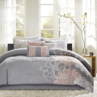 Madison Park Lola Sateen Cotton Comforter Set-Casual Medallion Floral Design All Season Down Alternative Bedding, Shams
