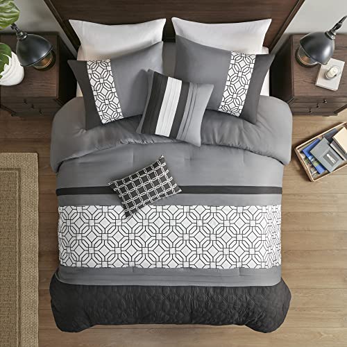 510 DESIGN Cozy Comforter Set - Geometric Honeycomb Design, All Season Down Alternative Casual Bedding with Matching Shams, Decorative Pillows, King/Cal King(104"x92"), Donnell, Black 5 Piece