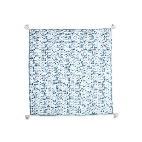 Crane Baby Blanket, Soft Cotton Quilted Nursery and Stroller Blanket for Boys and Girls, Blue, 36” x 36” (BC-130QB)