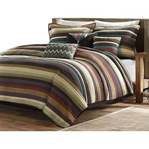 Madison Park Quilt Rustic Southwestern - All Season, Breathable Coverlet Bedspread, Lightweight Bedding, Shams, Decorative Pillow, Yosemite, Stripes Purple/Teal King/Cal King(104"x94") 6 Piece
