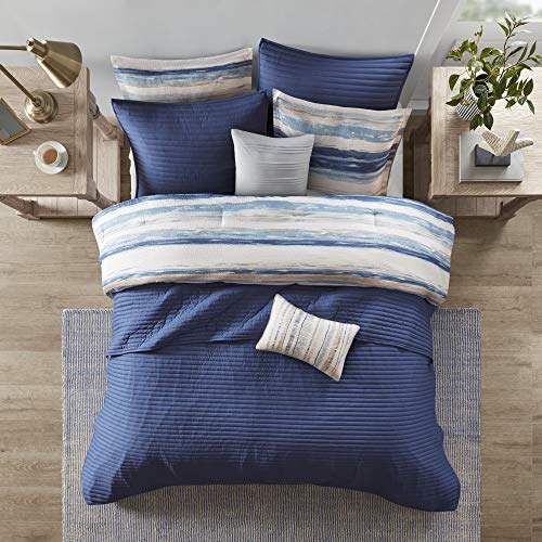 Madison Park Marina 8 Piece Printed Seersucker Comforter and Coverlet Set Collection Blue Cal King