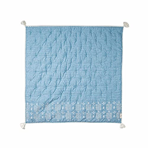 Crane Baby Blanket, Soft Cotton Quilted Nursery and Stroller Blanket for Boys and Girls, Blue, 36” x 36” (BC-130QB)