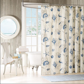 Madison Park Blue 100% Cotton Sateen Printed Shower Curtain 72x72"