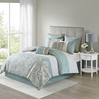 Cozy Comforter Set - Transitional Damask Design, All Season Down Alternative Bedding with Matching Shams