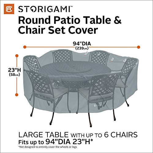 Classic Accessories Storigami Water-Resistant 94 Inch Easy Fold Round Table & Chairs Cover, Monument Grey, Outdoor Table Cover