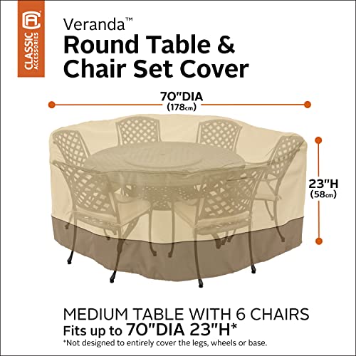 Classic Accessories Veranda Water-Resistant 70 Inch Round Patio Table & Chair Set Cover, Outdoor Table Cover