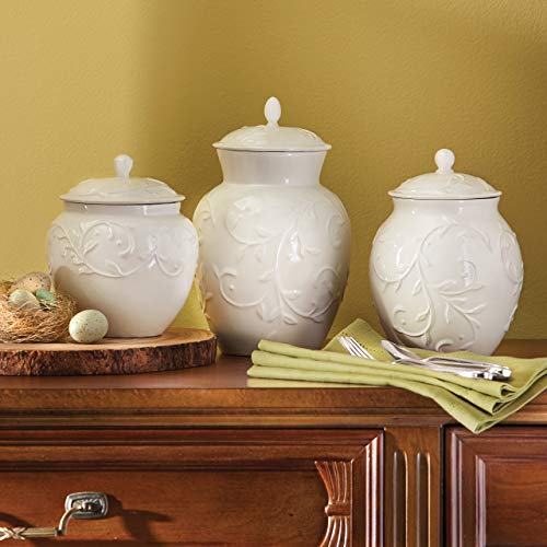 Lenox Opal Innocence Carved 3-Piece Canister Set, 6.00 LB, White