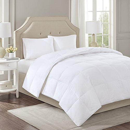 True North by Sleep Philosophy 3M Scotchgard 300TC Quilted Down Comforter Cotton Sateen Cover Downproof, Feather Blend Duvet Insert Modern Luxe All Season Bed Set, Twin, White Maxi Warm (TN10-0058)