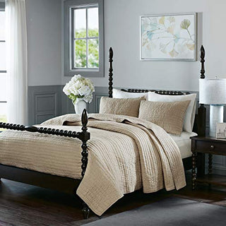 MADISON PARK SIGNATURE Serene Full/Queen Size Quilt Bedding Set - Linen, Quilted, 3 Piece Bedding Quilt Coverlets