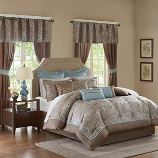 Madison Park Essentials Brystol 24 Piece Room in a Bag Faux Silk Comforter Jacquard Paisley Design Matching Curtains